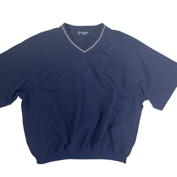 Pro Tour Navy Blue Golf V-Neck Windbreaker Jacket Pullover Convertible Sleeve M - Picture 7 of 8